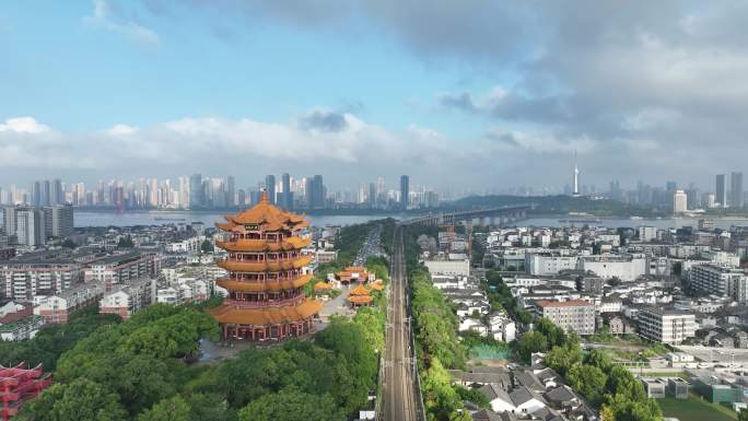 武汉黄鹤楼航拍城市风景地标武昌区建筑风光