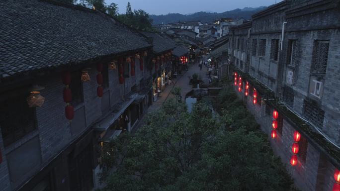 四川柳江古镇夜景航拍老街风景