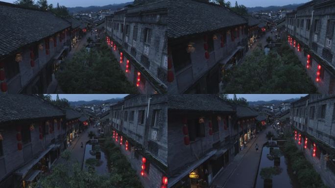 四川柳江古镇夜景航拍老街风景