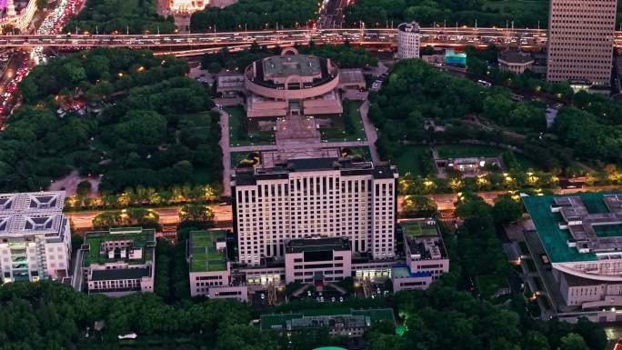 上海人民广场人民公园航拍夜景航拍