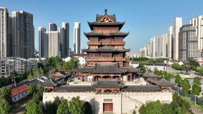 武汉归元禅寺航拍圆通阁双面观音广场