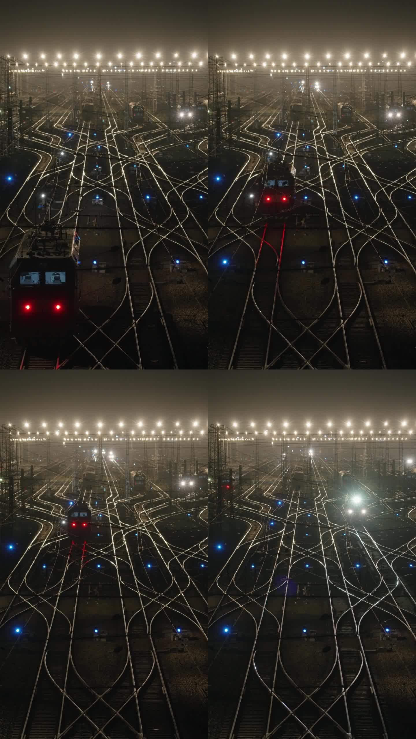 武汉黄陂横店横麻线复杂交错的铁路夜景竖屏