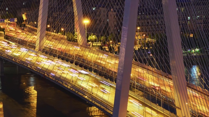 延时城市夜景高架桥桥梁道路交通灯光车流