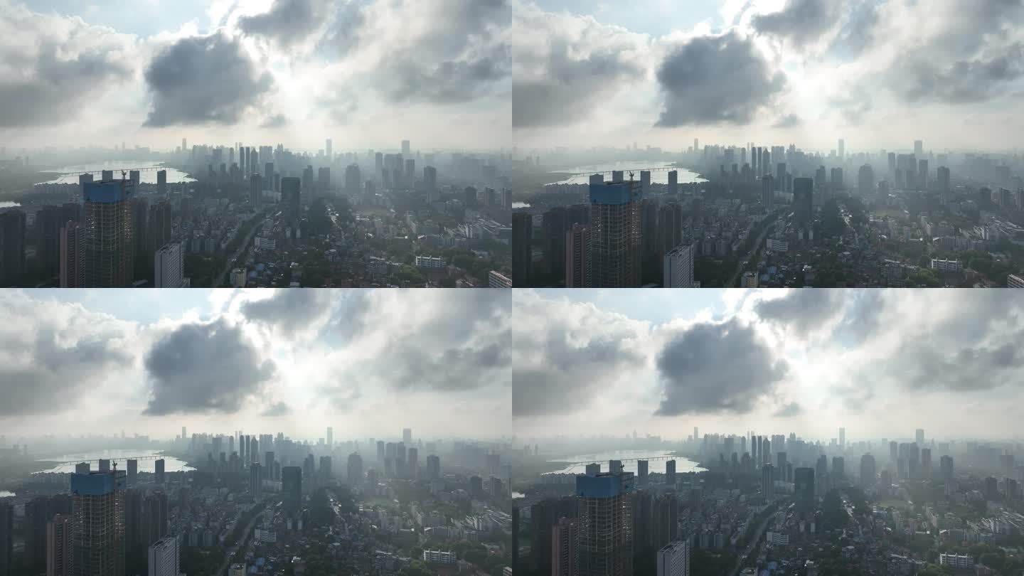 武汉城市日出航拍武昌区城市风光建筑剪影