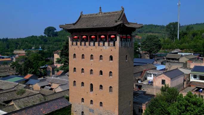 航拍山西晋城市郭峪古城内景特写带希区柯克