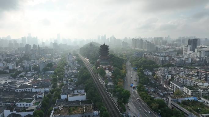 武汉黄鹤楼航拍城市风景地标武昌区建筑风光