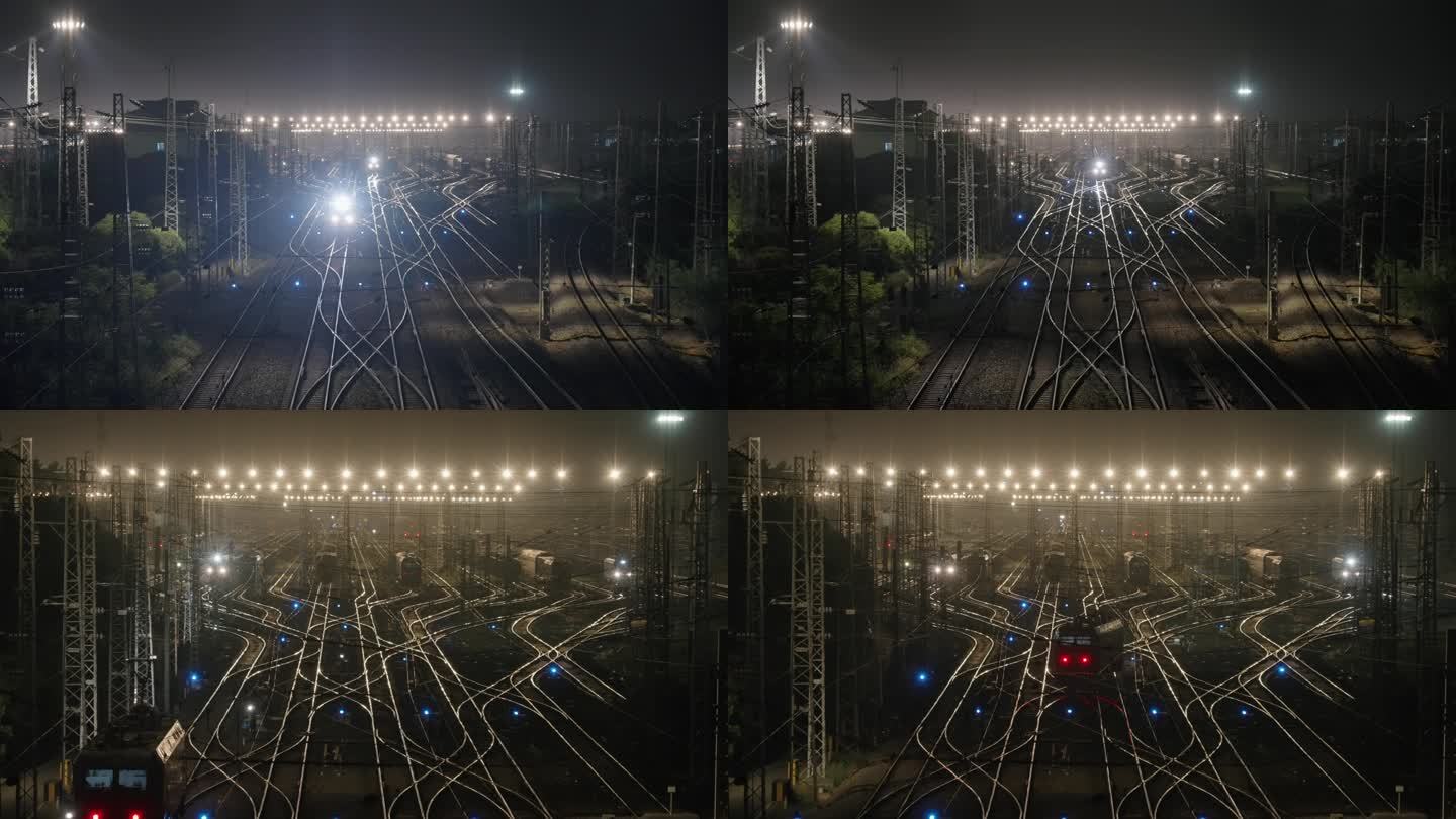 武汉黄陂横店横麻线复杂交错的铁路夜景1