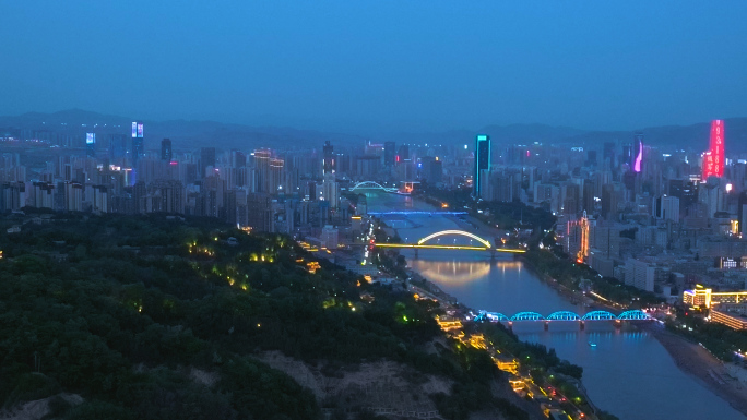 甘肃兰州市区夜景航拍