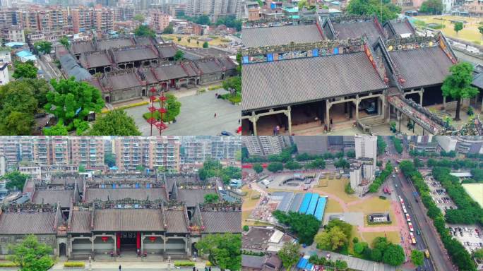 广州城市航拍古建筑陈家祠