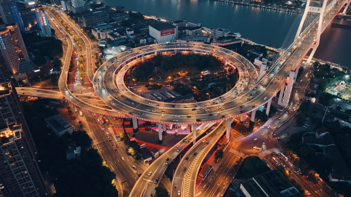 南浦大桥夜景航拍