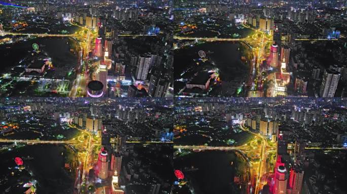 海南省海口市滨海大道商务城市夜景航拍