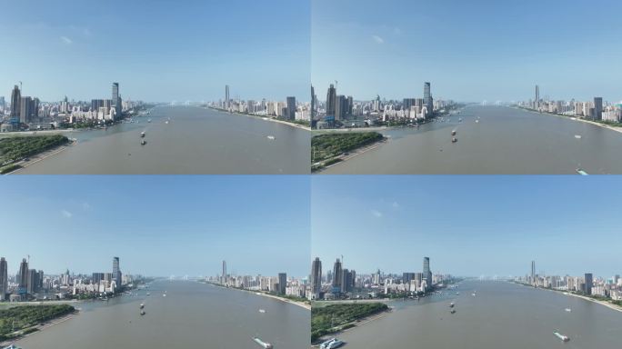 武汉长江两岸城市风光航拍长江风景河流经济