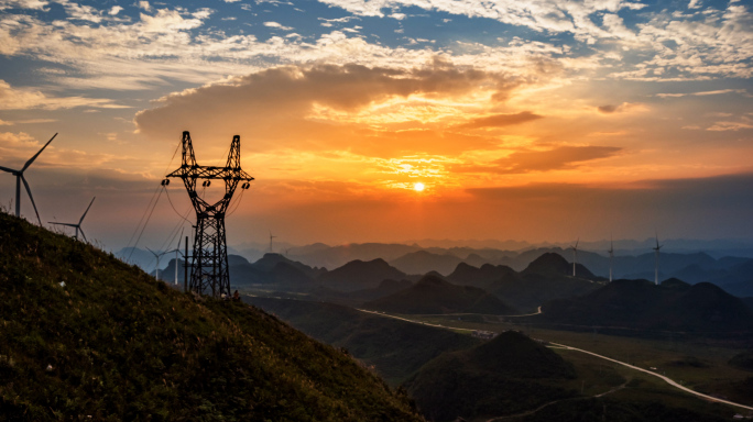 4k 延时夕阳电塔