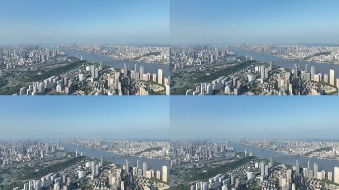 武汉长江两岸城市风光航拍长江风景河流经济