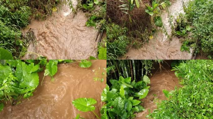 下大暴雨洪水淹没河水暴涨积水河水上涨