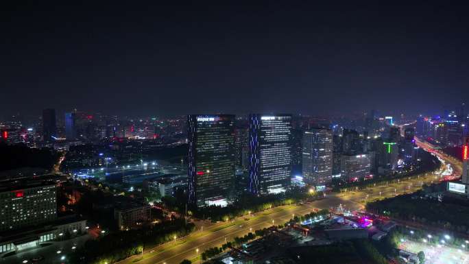 [4k有版权]航拍夜景济南高新区奥体夜景