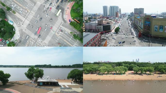 齐齐哈尔城市街景浏园航拍4K原素材