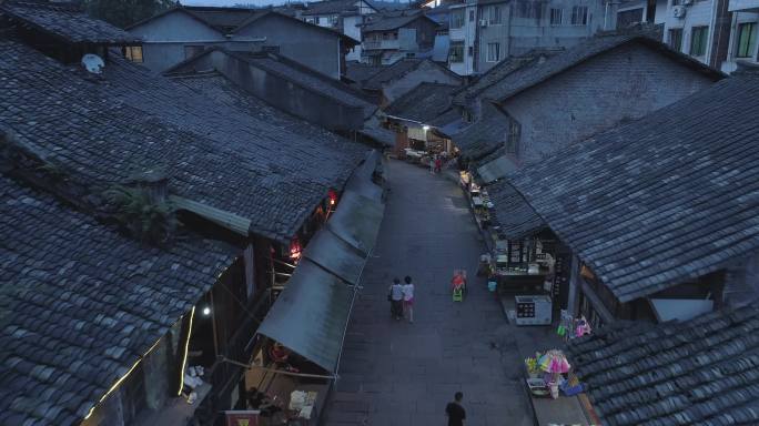 四川柳江古镇夜景航拍老街风景