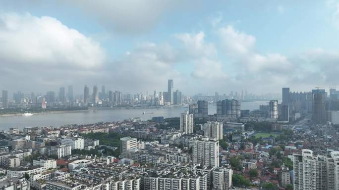 武汉长江两岸风景航拍武昌区城市建筑风光