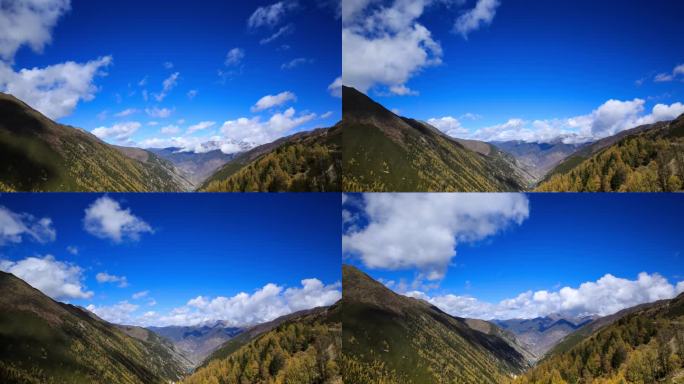 川西高原彩林雪山峡谷云海蓝天白云云朵延时