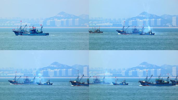 青岛西海岸开海 积米崖码头 捕鱼船队出海