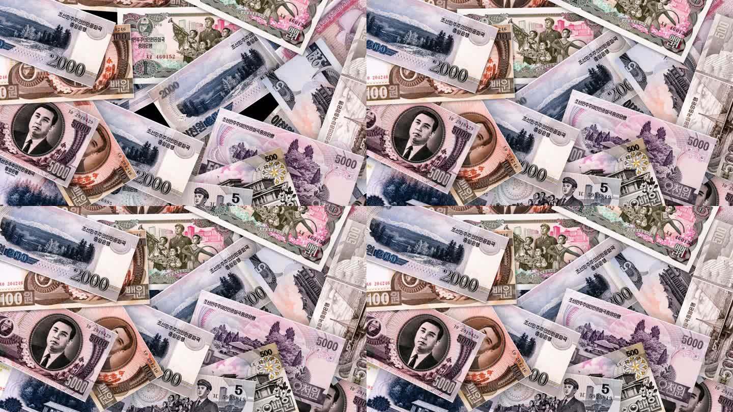 朝鲜元法定货币纸币钞票（转场带通道）视频