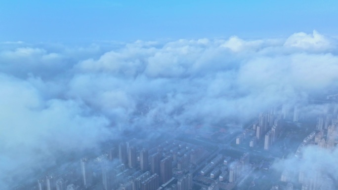 航拍枣庄新城高空快速流动的云延时摄影
