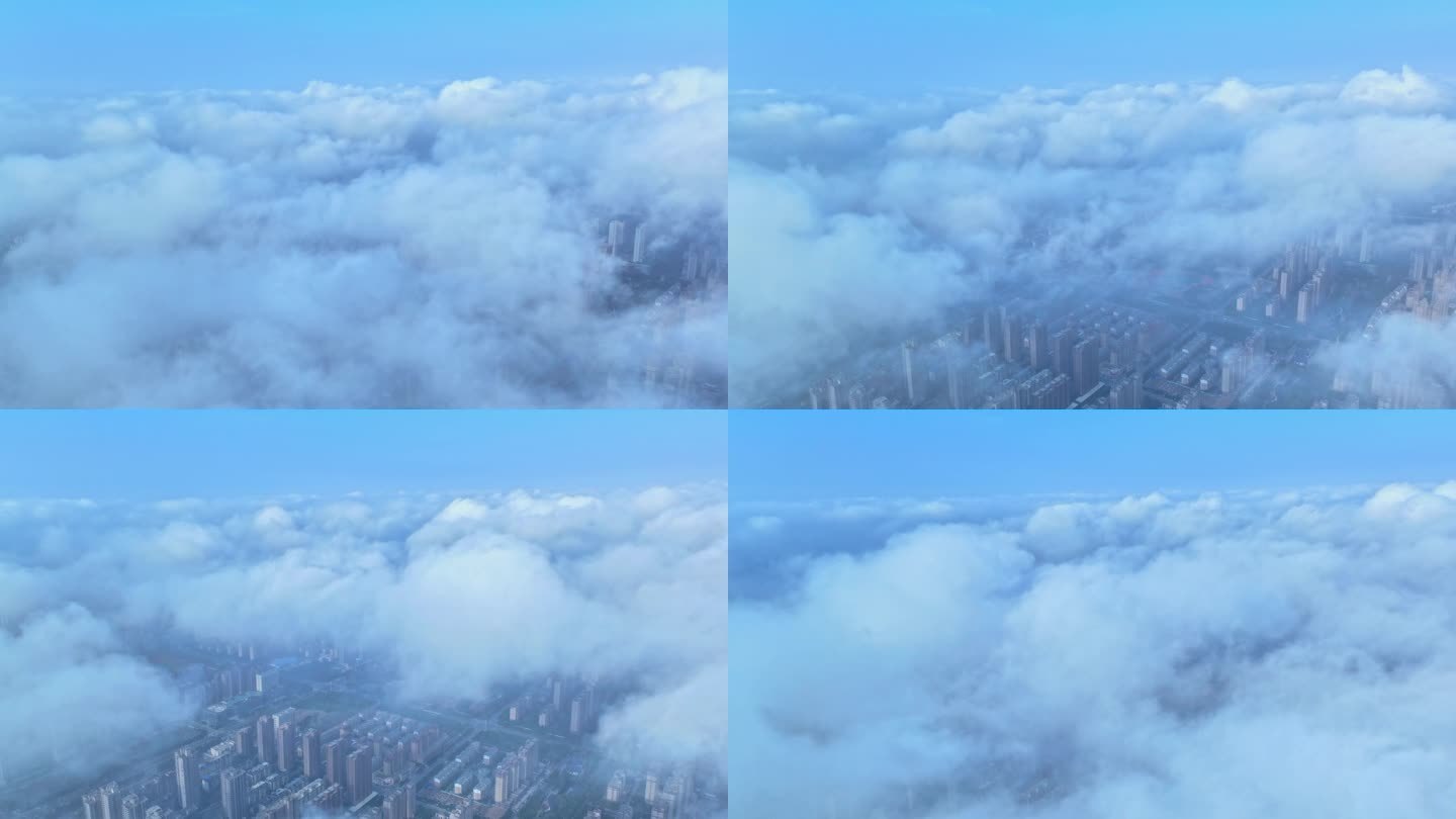 航拍枣庄新城高空快速流动的云延时摄影
