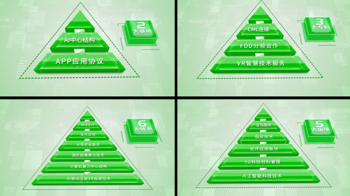 绿色立体金字塔企业文字字幕分类AE模板