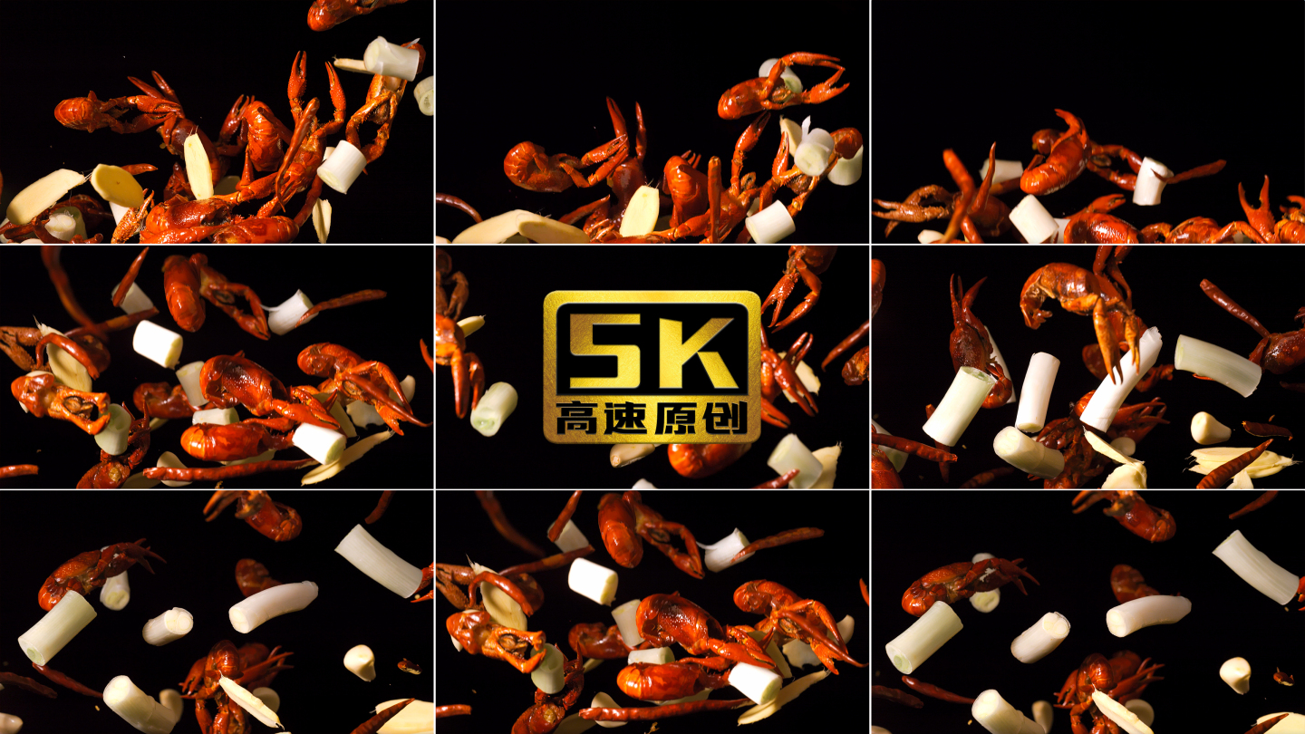 5K-小龙虾美食，小龙虾食材高速摄影