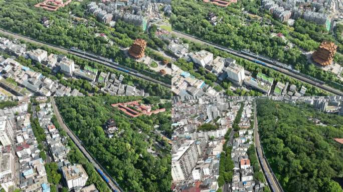 武汉城市列车航拍城市火车行驶城市铁路交通