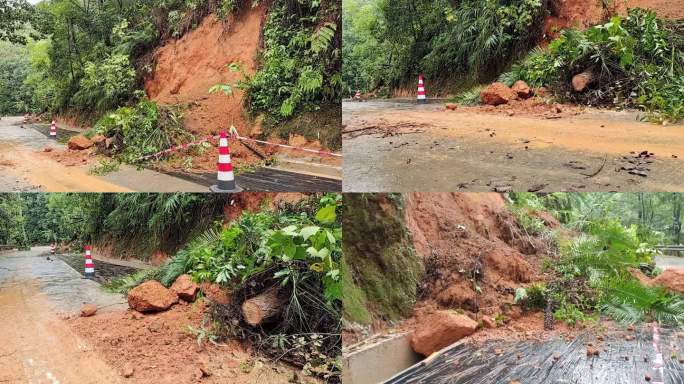 雨水灾山体滑坡冲毁道路塌方强降雨土方崩塌