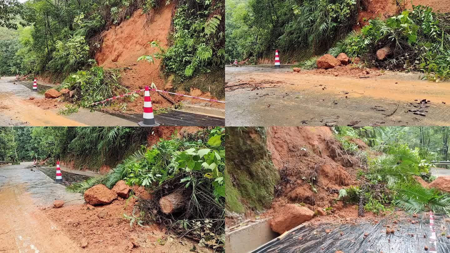 雨水灾山体滑坡冲毁道路塌方强降雨土方崩塌