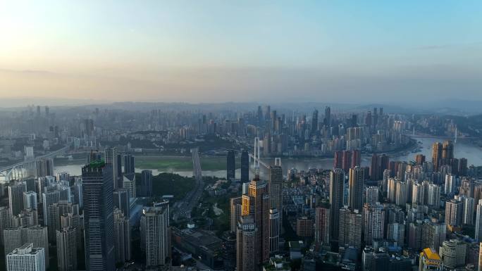 重庆地标晚霞日落夕阳航拍