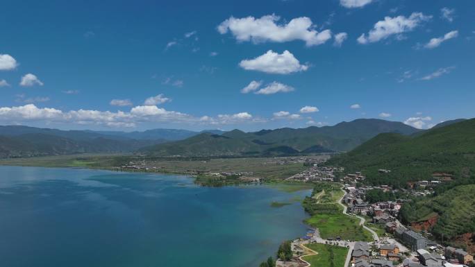 航拍泸沽湖蒗放村 高原湖泊泸沽湖