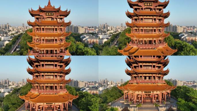 武汉地标黄鹤楼航拍城市景观建筑风光风景