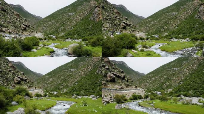 山间小河 山间水帘飞瀑 清幽山沟路边河沟