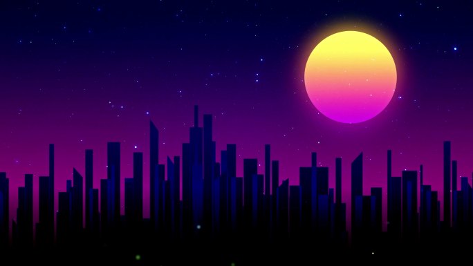 4K霓虹月夜城市剪影赛博行进炫彩视频