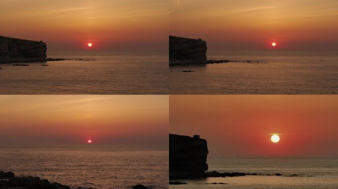 山东大黑山岛海边日落4K航拍