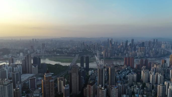 重庆地标晚霞日落夕阳航拍