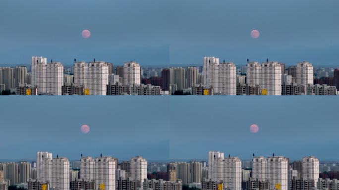 城市空镜满月圆月月升