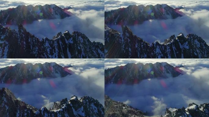 航拍川西雪山巴郎山日出美丽风景高原地貌