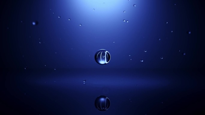 深蓝色水滴下落产生水波纹三维广告动画素材