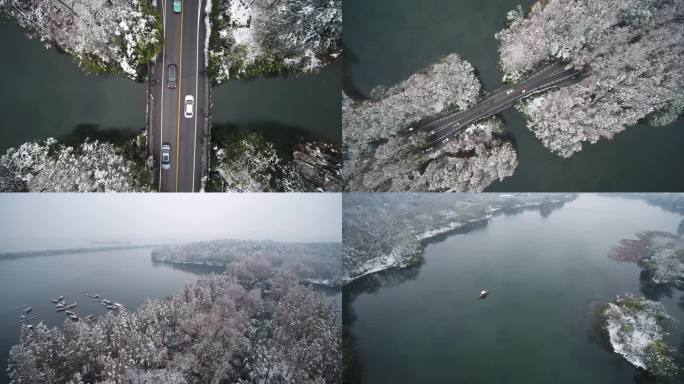 4K航拍西湖雪景