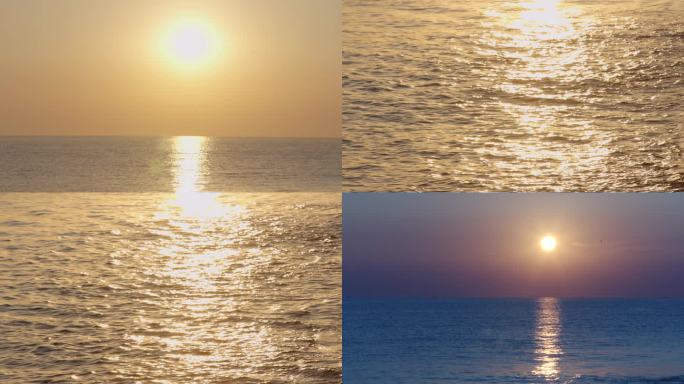 海边日出 波光粼粼 大海 夕阳下的海浪