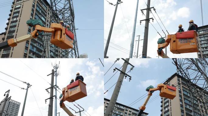 电力检修高空作业上升阶段 手持实拍素材