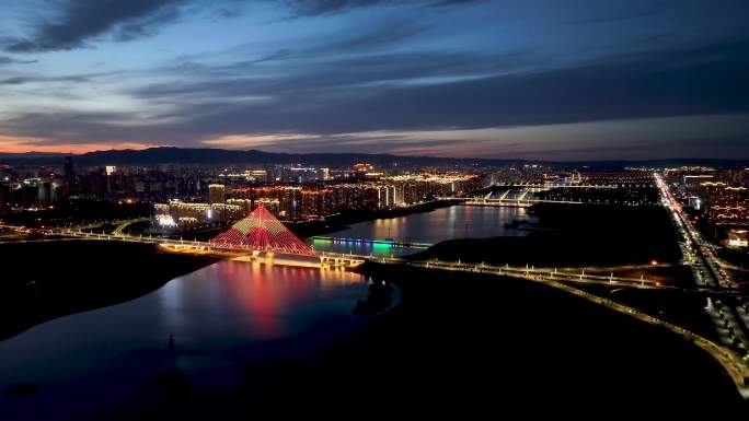 大同开源桥城市空镜夜景航拍