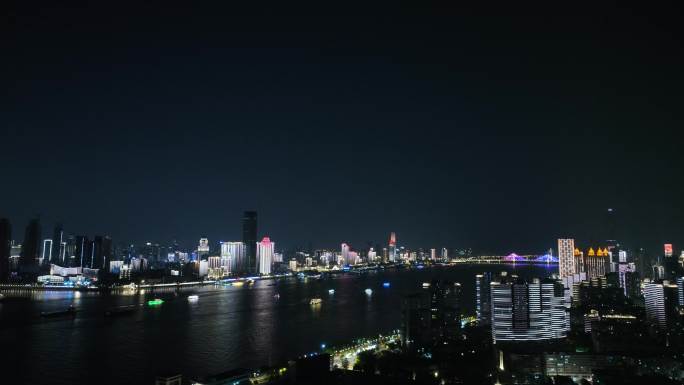 武汉夜景航拍长江两岸夜景城市夜晚建筑风光