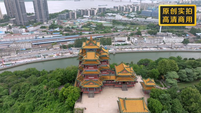 航拍·南京城市风光阅江楼建筑