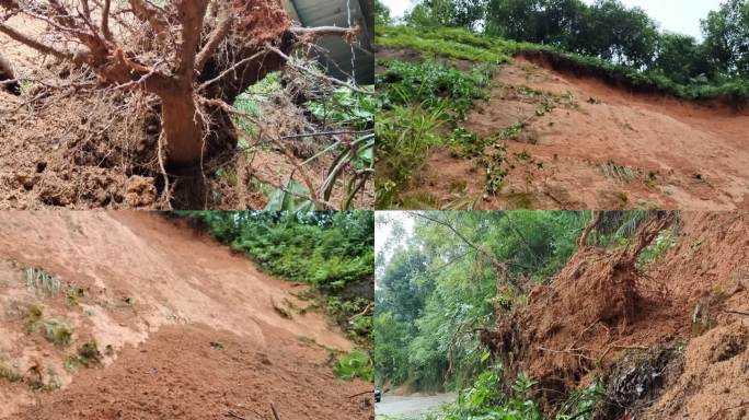 雨水灾山体滑坡冲毁道路塌方强降雨土方崩塌